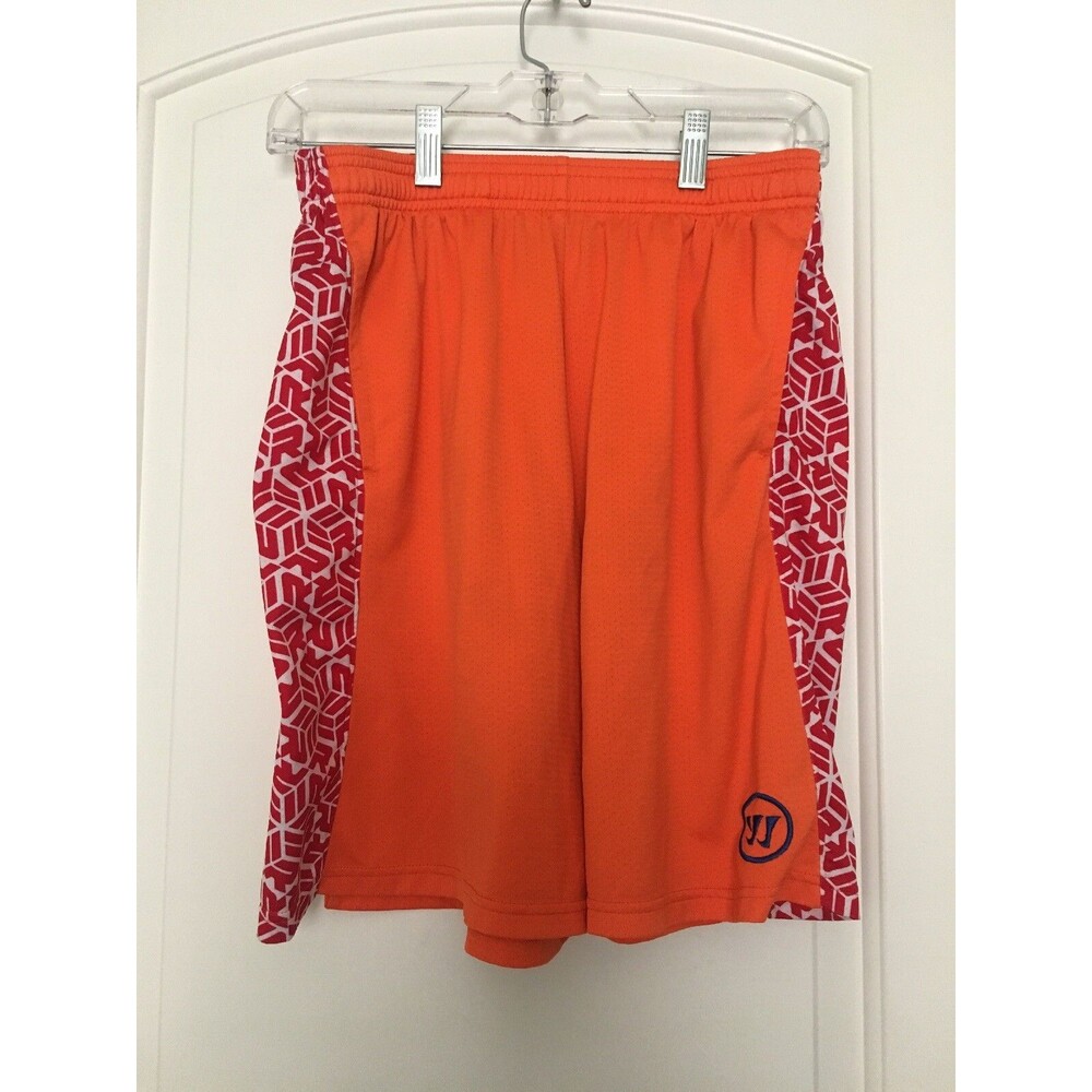 Warrior Mens Orange Red White Basketball Shorts Geometric Sides Size XL